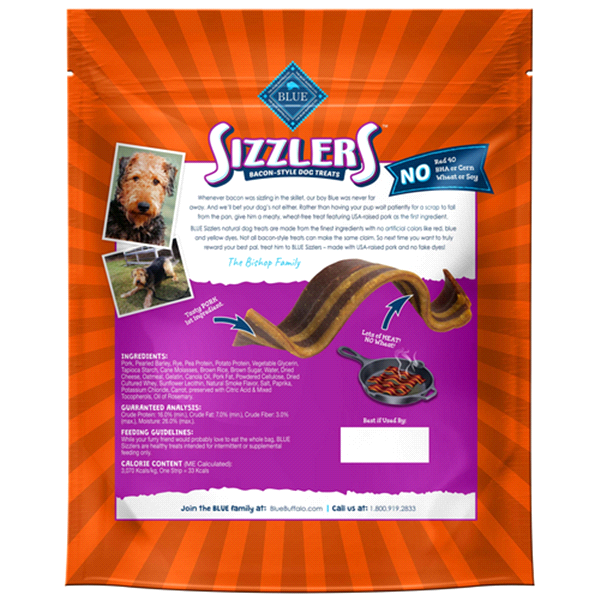 slide 12 of 17, Blue Buffalo Sizzlers Natural Bacon-Style Soft-Moist Dog Treats, Original Pork, 28 oz