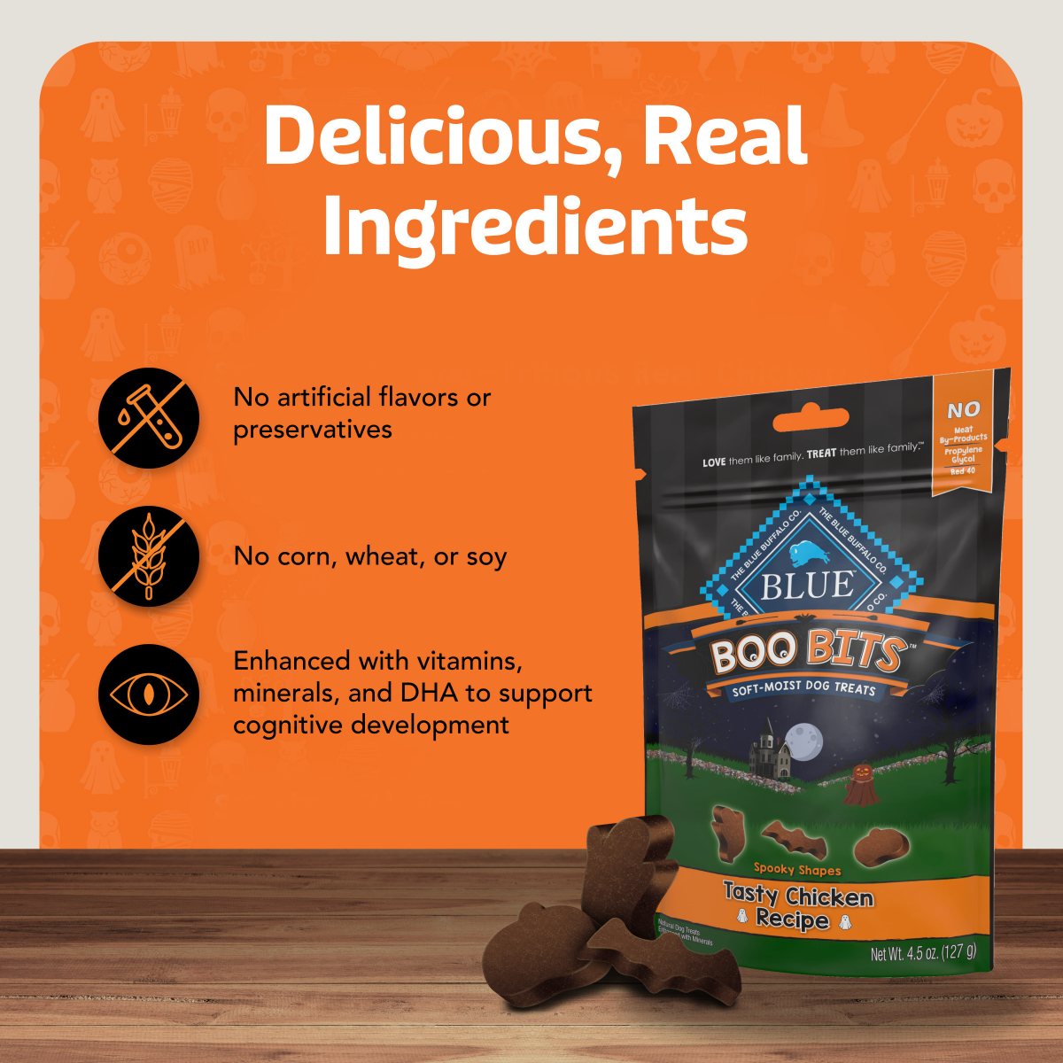 slide 3 of 8, Blue Buffalo Boo Bits Soft & Chewy Halloween Dog Treats\, Tasty Chicken Recipe\, 4.5-oz. Bag, 4.5 oz