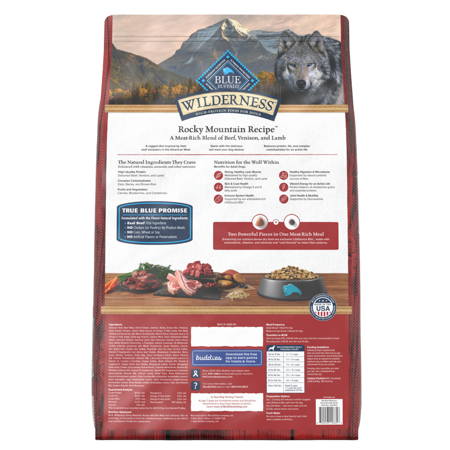 slide 6 of 8, Blue Buffalo Wilderness Rocky Mountain High-Protein Adult Dry Dog Food Wholesome Grains Red Meat, 24-lb. Bag, 24 lb