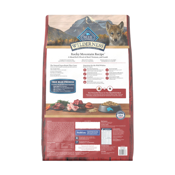 slide 8 of 11, Blue Buffalo Wilderness Rocky Mountain Recipe High Protein Natural Puppy Dry Dog Food, Red Meat with Grain 24 lb bag, 24 lb