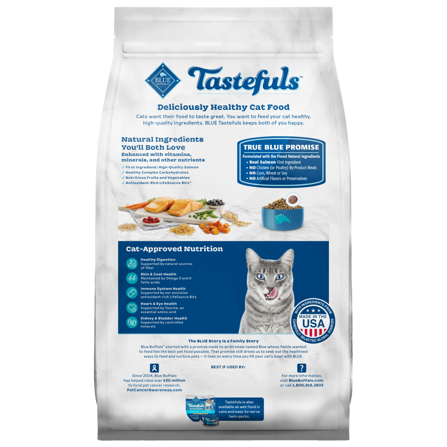 slide 6 of 8, BLUE TASTEFULS Blue Buffalo Tastefuls Indoor Natural Adult Dry Cat Food, Salmon & Brown Rice 10lb bag, 10 lb