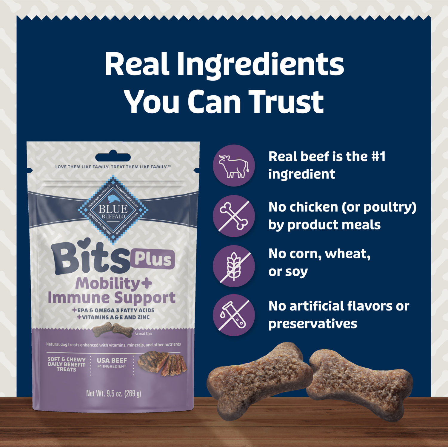 slide 2 of 8, Blue Buffalo Functional Bits Mobility and Immunity Beef Flavor Crunchy Dog Treats - 9.5oz, 9.5 oz