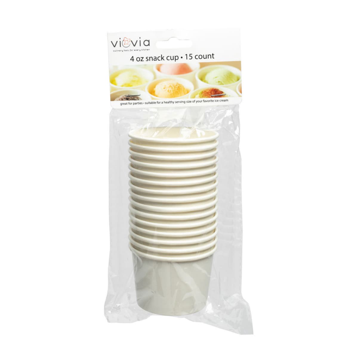slide 1 of 13, Viovia Snack Cup, White, 4 oz, 118 ml, 15 ct