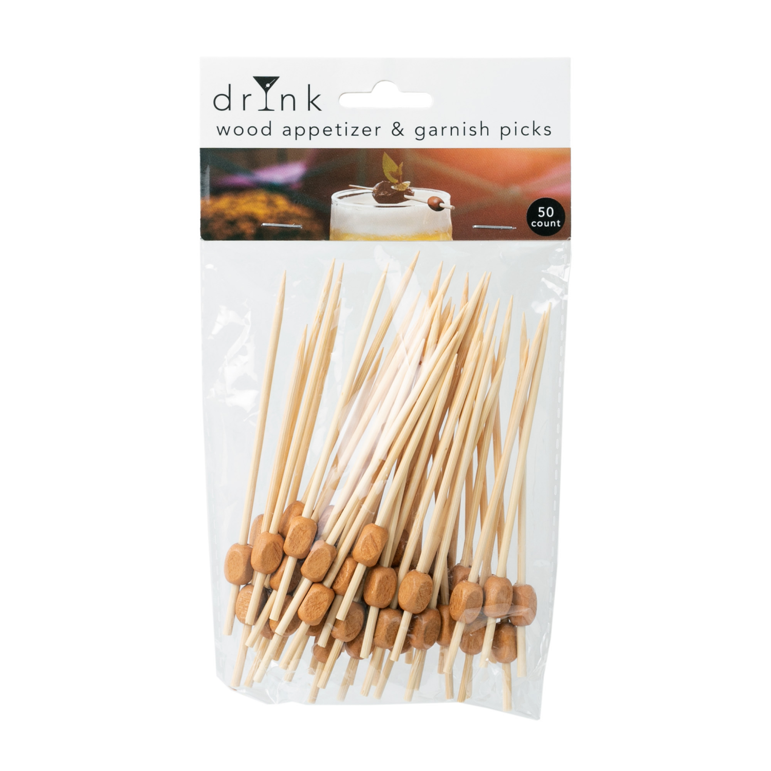 slide 1 of 3, Drynk Wood Appetizer & Garnish Picks 50 Count, 50 ct