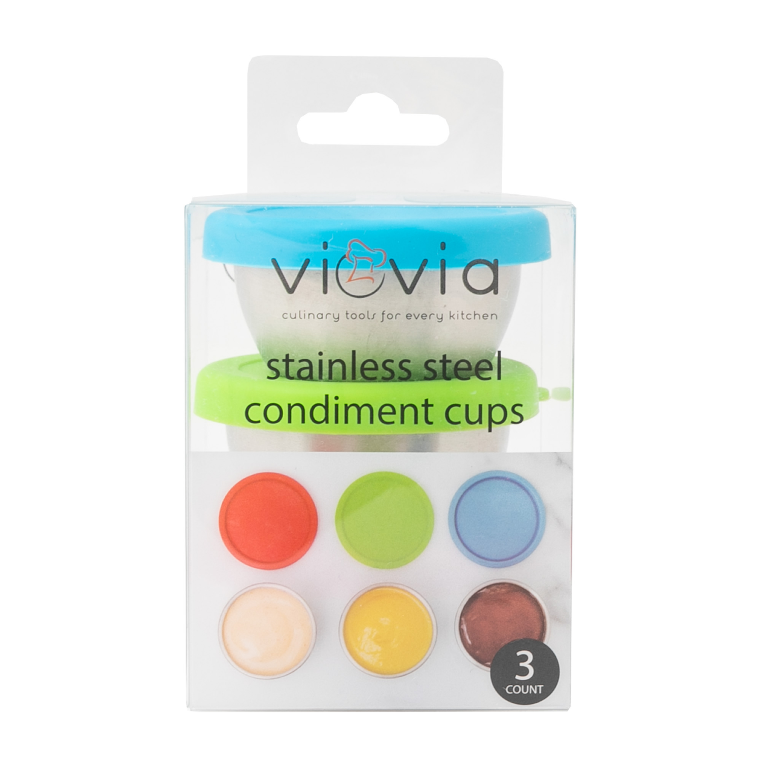 slide 1 of 3, Viovia Stainless Steel Condiment Cups, 3 Count, 3 ct