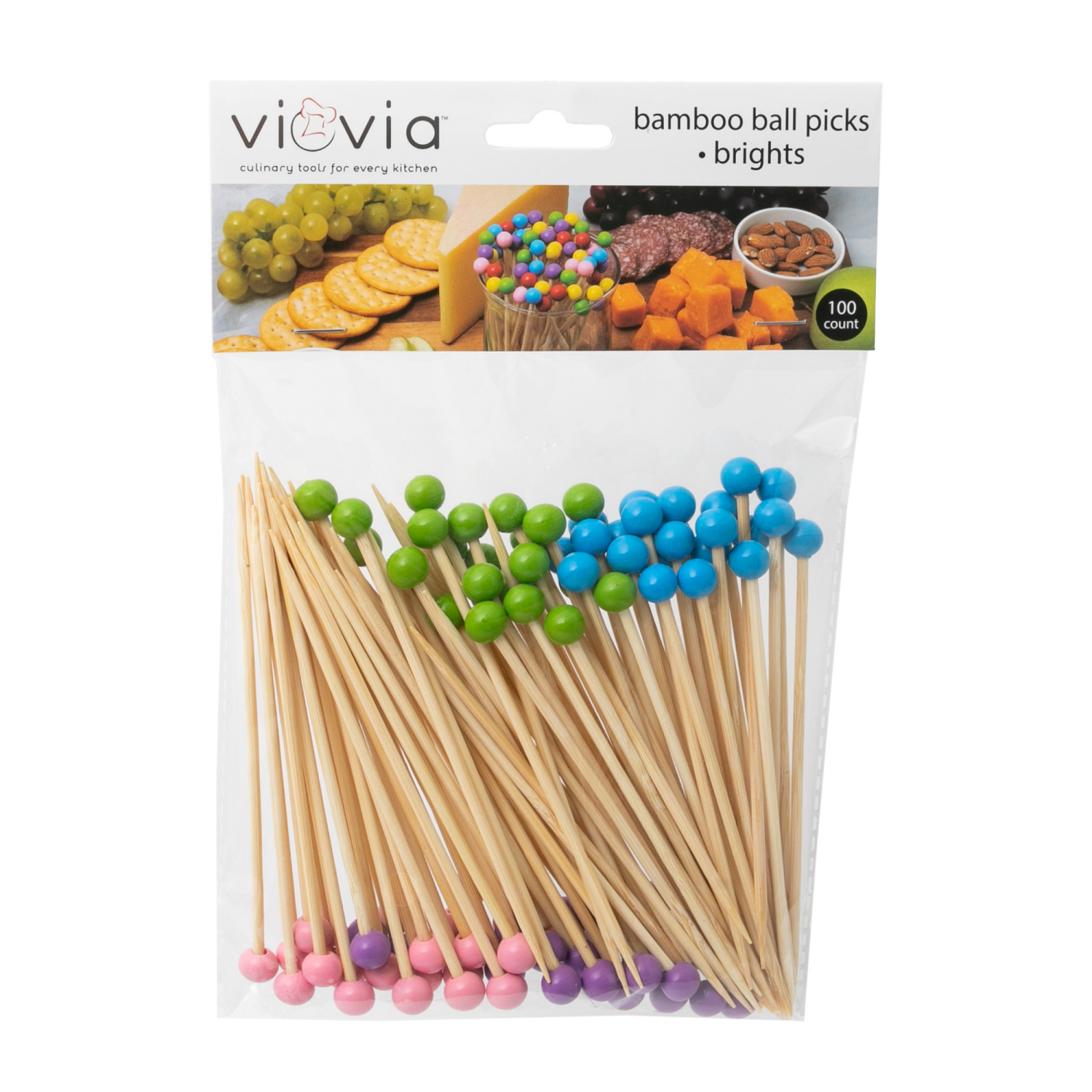 slide 1 of 2, Viovia Bamboo Ball Picks Brights 100 Count, 100 ct