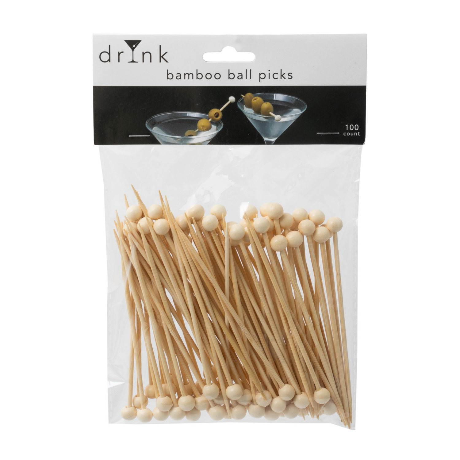 slide 1 of 3, Drynk Bamboo Ball Picks 100 Count, 100 ct