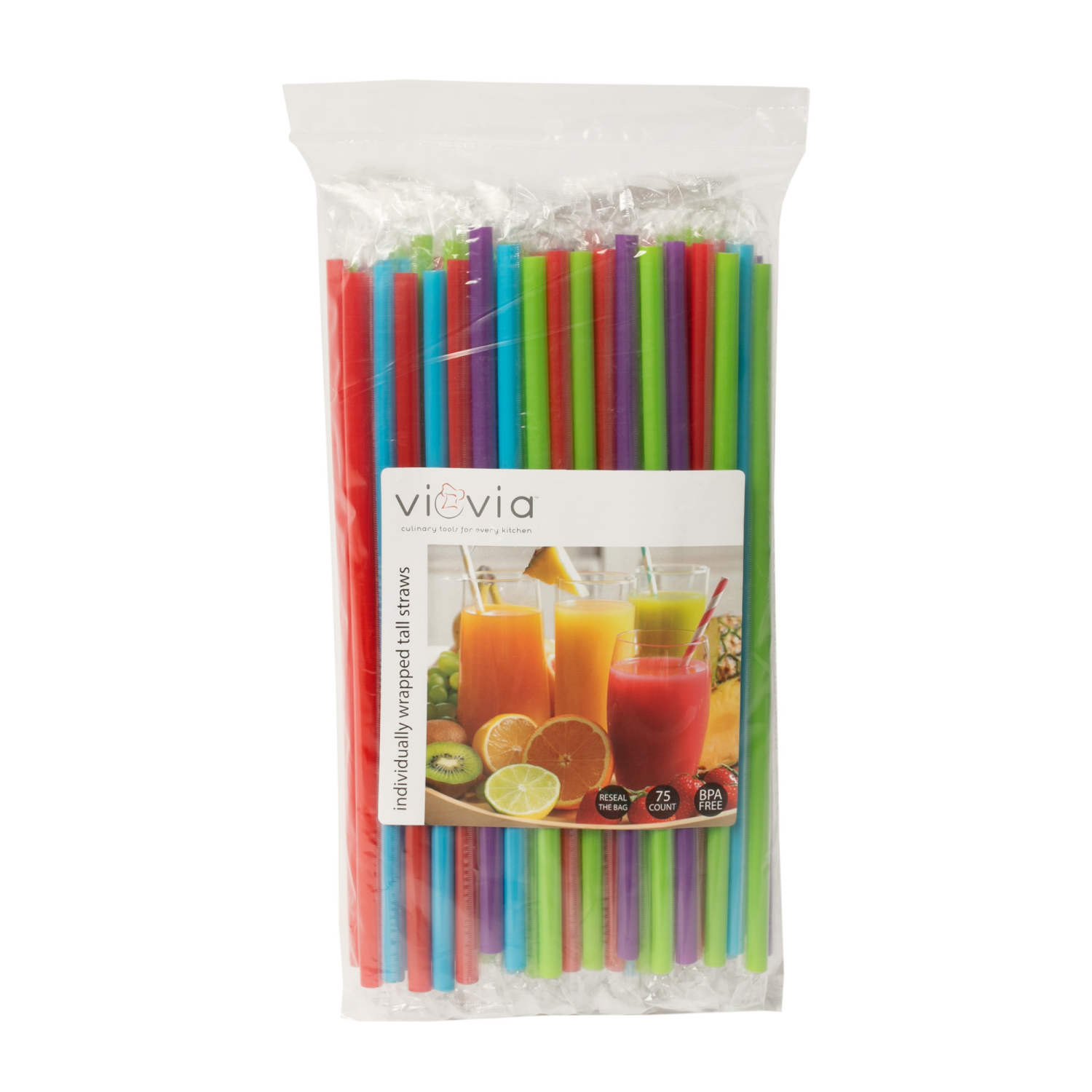 slide 1 of 2, Viovia Individually Wrapped Tall Straws 75 Count, 75 ct