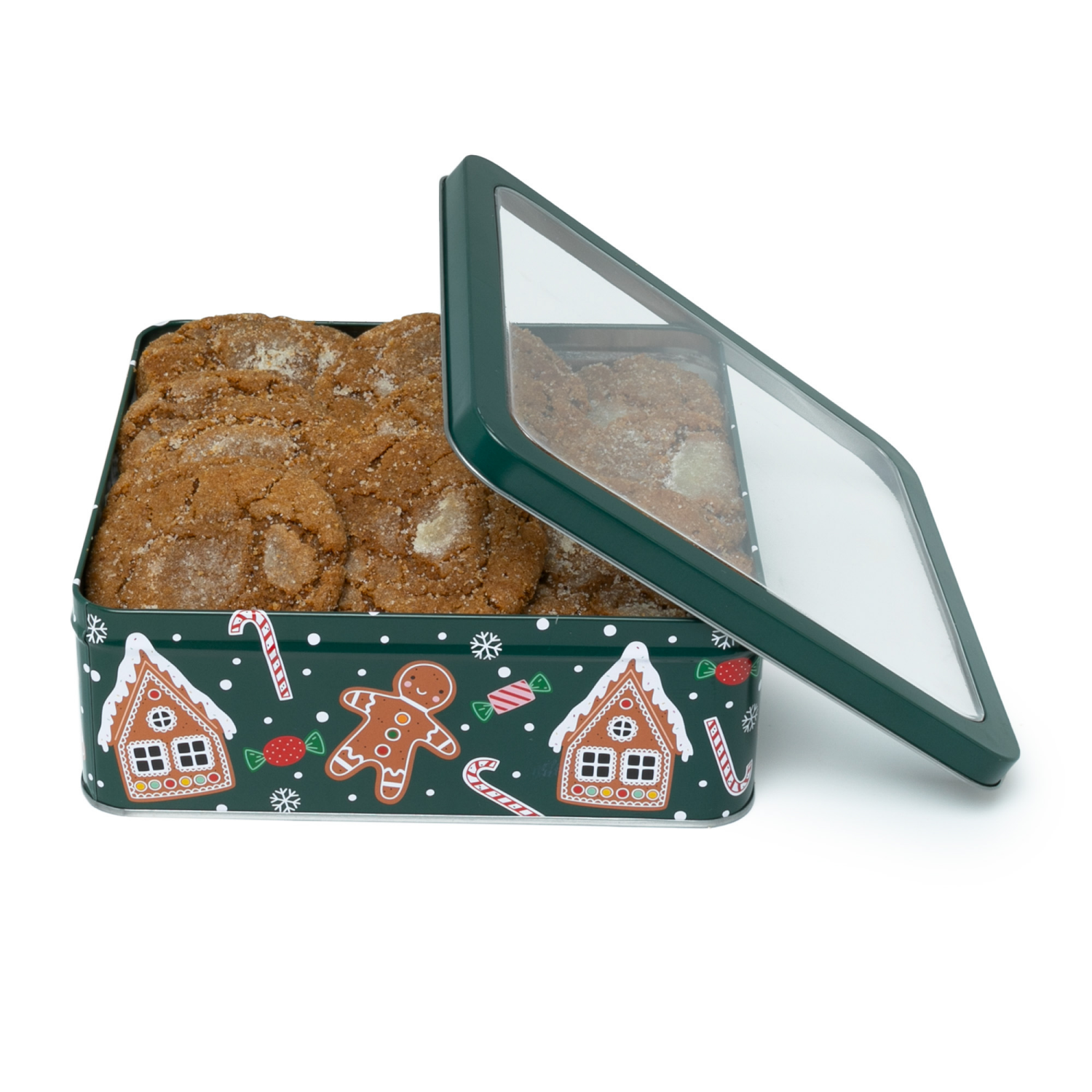 slide 3 of 3, Kolorae Tin 8" Square, PVC Green Gingerbread, 8 in