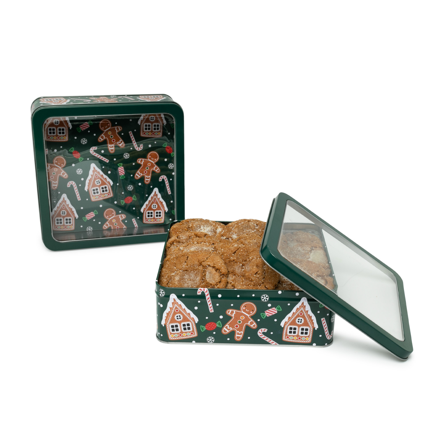 slide 2 of 3, Kolorae Tin 8" Square, PVC Green Gingerbread, 8 in