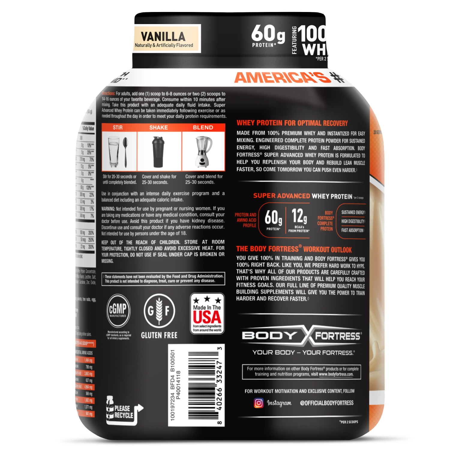 slide 7 of 8, Body Fortress Vanilla Powder, 3.9 lb