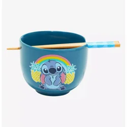 SILVER BUFFALO Sb Lilo And Stitch Pineapple Rainbow 20oz Ceramic Ramen Bowl With Chopsticks