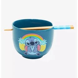 SILVER BUFFALO Sb Lilo And Stitch Pineapple Rainbow 20oz Ceramic Ramen Bowl With Chopsticks