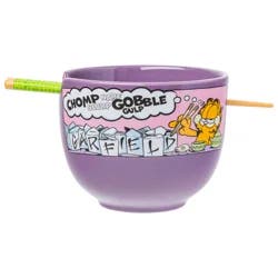 SILVER BUFFALO SB Garfield Eating Takeout 20oz Ceramic Ramen Bowl with Chopsticks