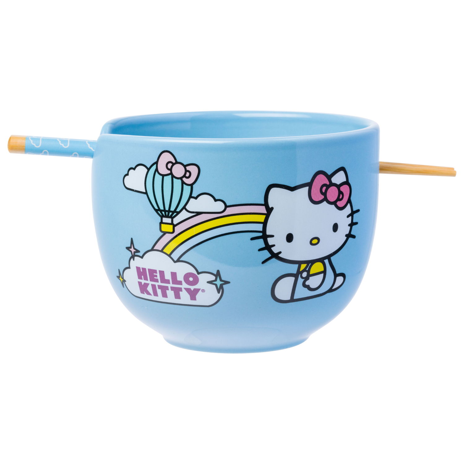 slide 1 of 1, SILVER BUFFALO SB Hello Kitty Seize The Moment Rainbow 20oz Ceramic Ramen Bowl with Chopsticks, 20 oz