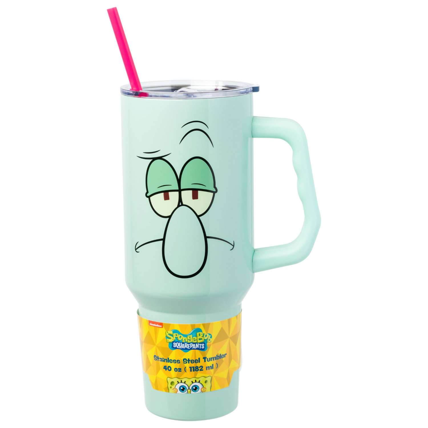 slide 1 of 1, SILVER BUFFALO SpongeBob Squidward 40oz Stainless Steel Tumbler w Handle, 40 oz