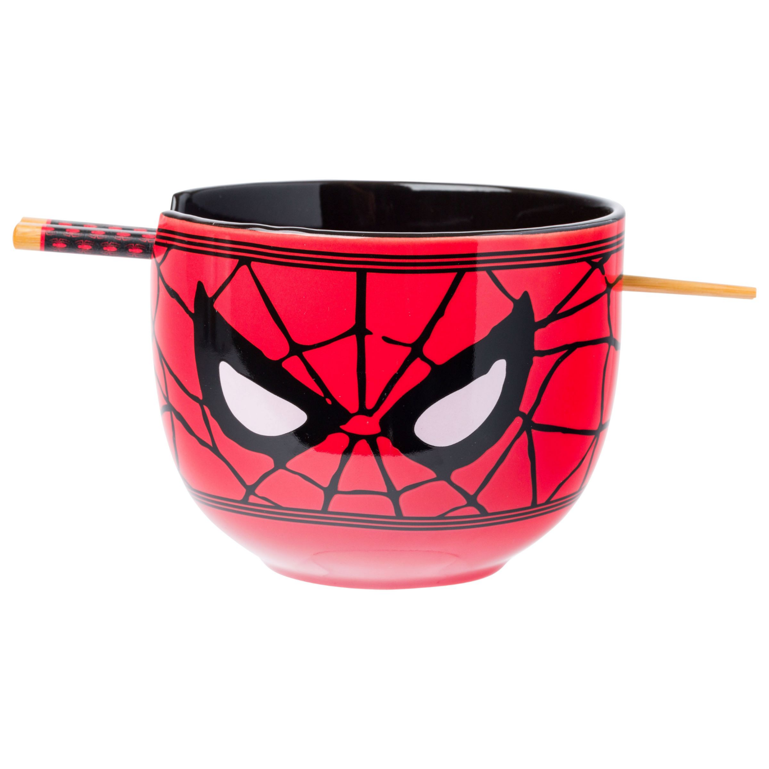 slide 1 of 1, SILVER BUFFALO SB Marvel Spiderman Eyes 20oz Ceramic Ramen Bowl with Chopsticks, 20 oz