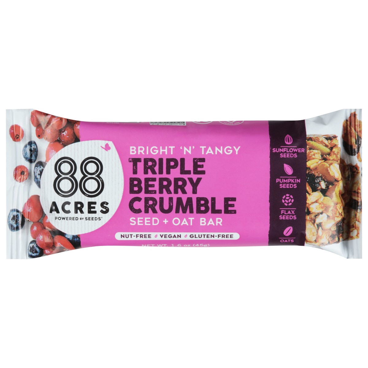 slide 1 of 5, 88 Acres Triple Berry Crumble Seed + Oat Bar 1.6 oz, 1.6 oz