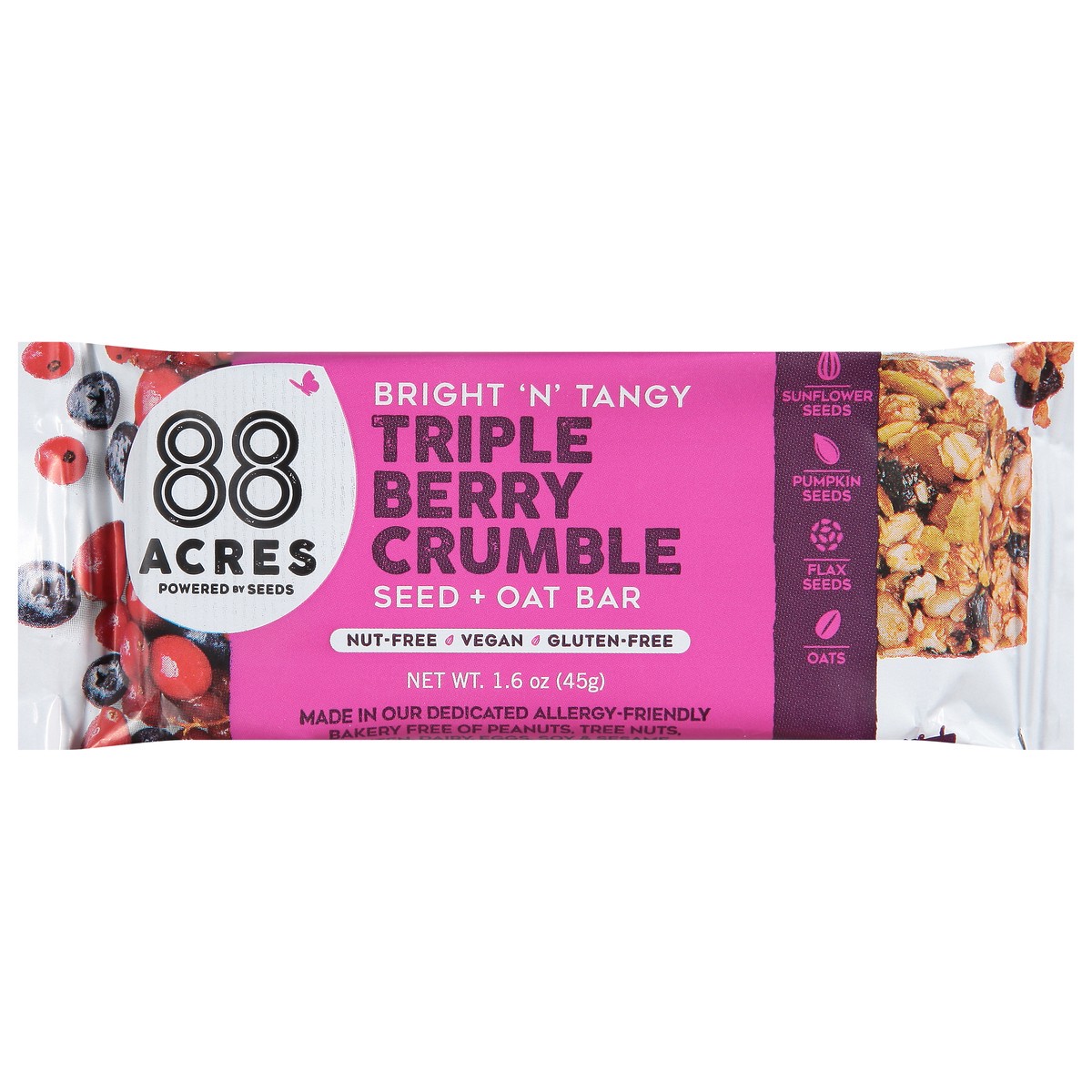 slide 1 of 5, 88 Acres Triple Berry Crumble Seed + Oat Bar 1.6 oz, 1.6 oz