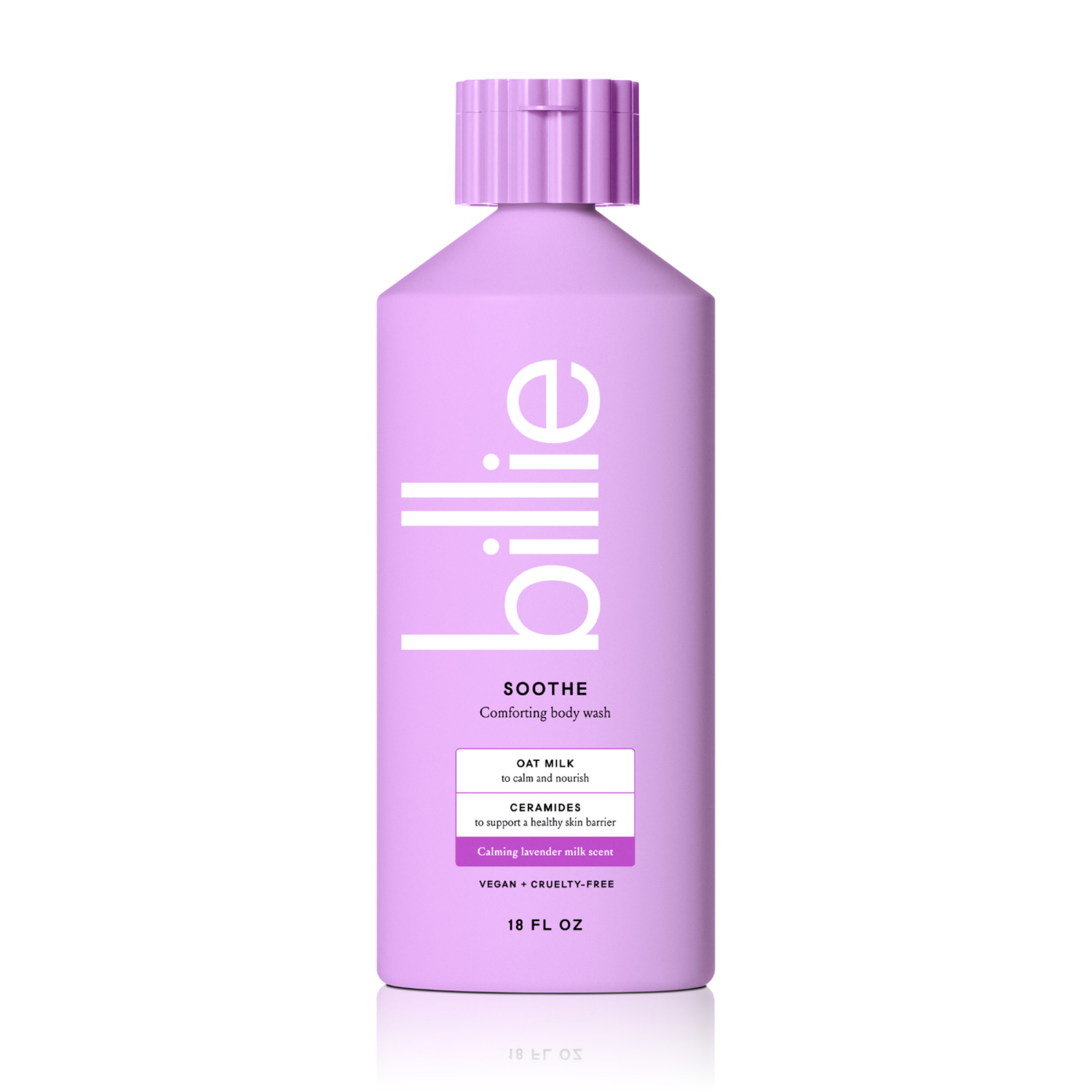 slide 4 of 7, Billie Soothe Comforting Womens Body Wash, 18 fl oz, Calming Lavender Milk Scent, Vegan, Cruelty Free, 18 fl oz