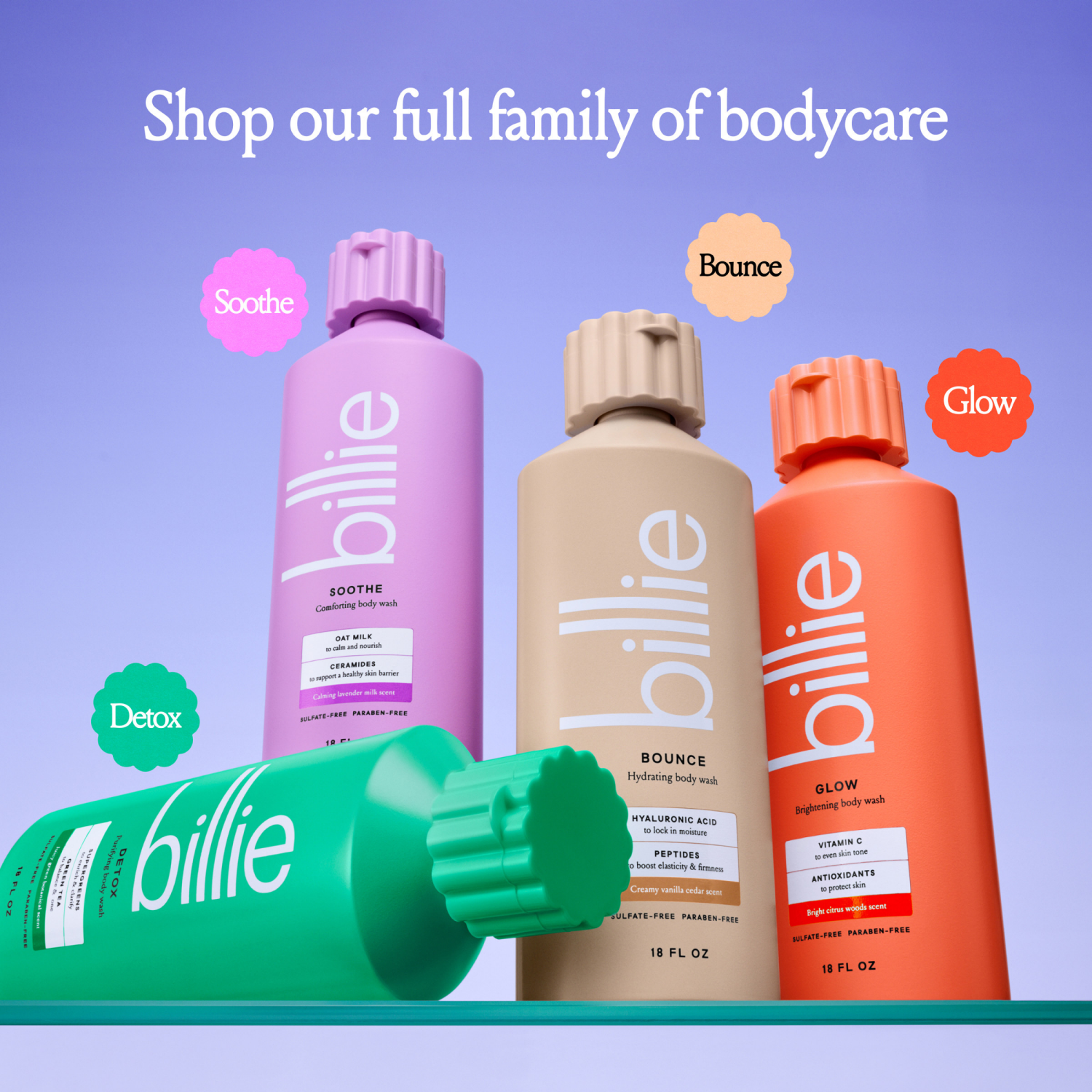 slide 6 of 7, Billie Soothe Comforting Womens Body Wash, 18 fl oz, Calming Lavender Milk Scent, Vegan, Cruelty Free, 18 fl oz