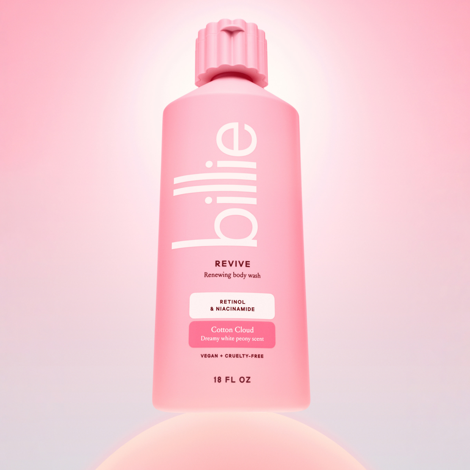 slide 5 of 8, Billie Reviving + Renewing Women's Body Wash, Cotton Cloud Scent, Retinol & Niacinamide, 18oz, 18 fl oz