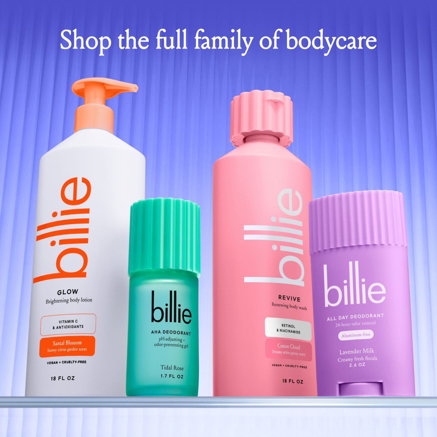 slide 6 of 8, Billie Reviving + Renewing Women's Body Wash, Cotton Cloud Scent, Retinol & Niacinamide, 18oz, 18 fl oz