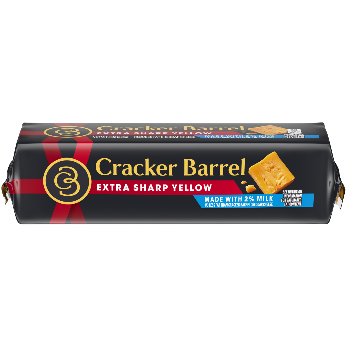 slide 1 of 1, Cracker Barrel Extra Sharp Yellow Cheddar Cheese with 2% Milk\, 8 oz Block, 8 oz