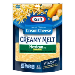 Kraft Mexican Style Four Cheese Shredded Cheese With A Touch Of Cream Cheese for a Creamy Melt, 8 oz Bag