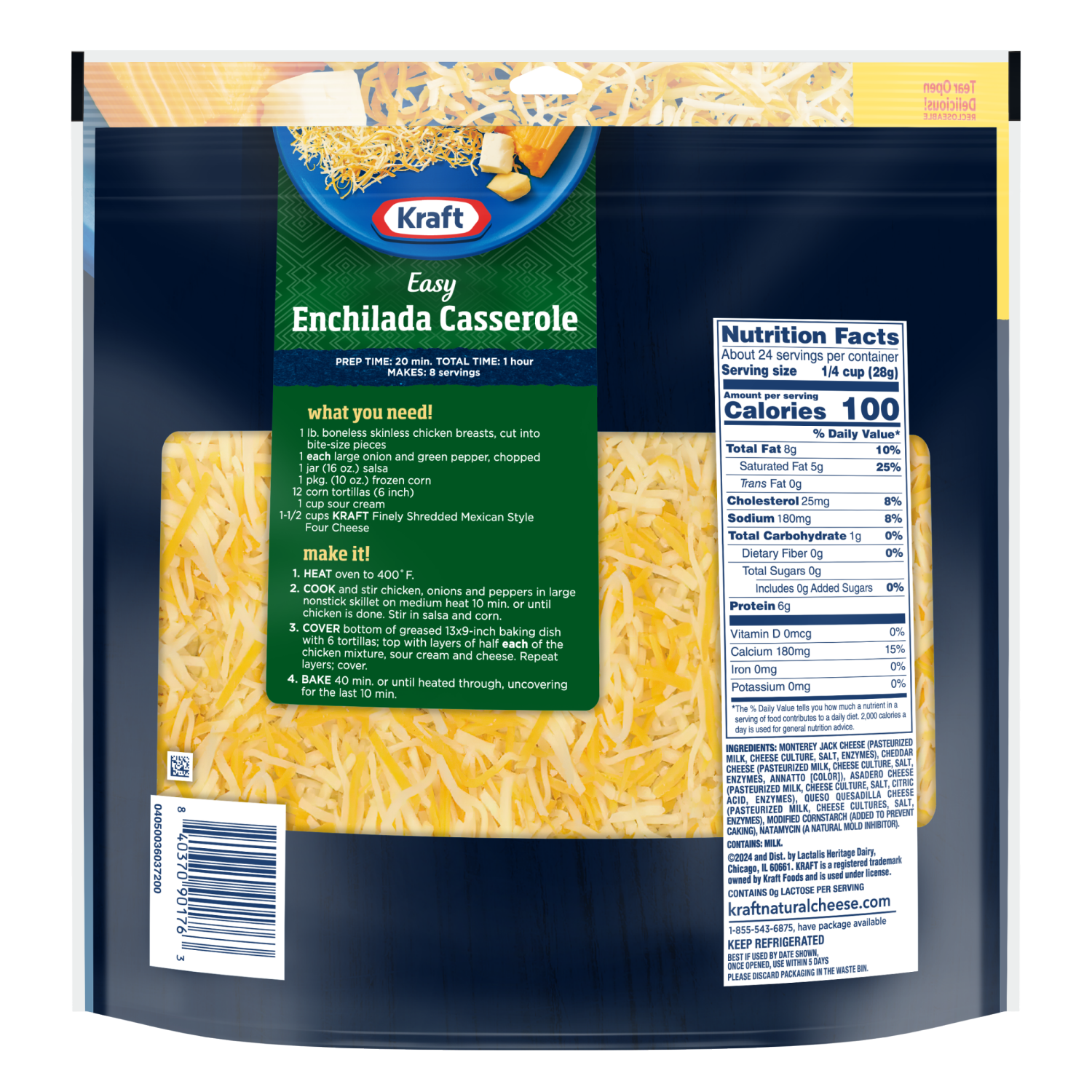 slide 2 of 2, Kraft Mexican Style Four Cheese Shredded Cheese Family Size, 24 oz Bag, 24 oz