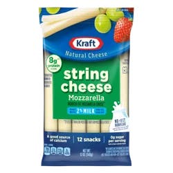 Kraft String Cheese, 2% Reduced Fat, Mozzarella, 12ct