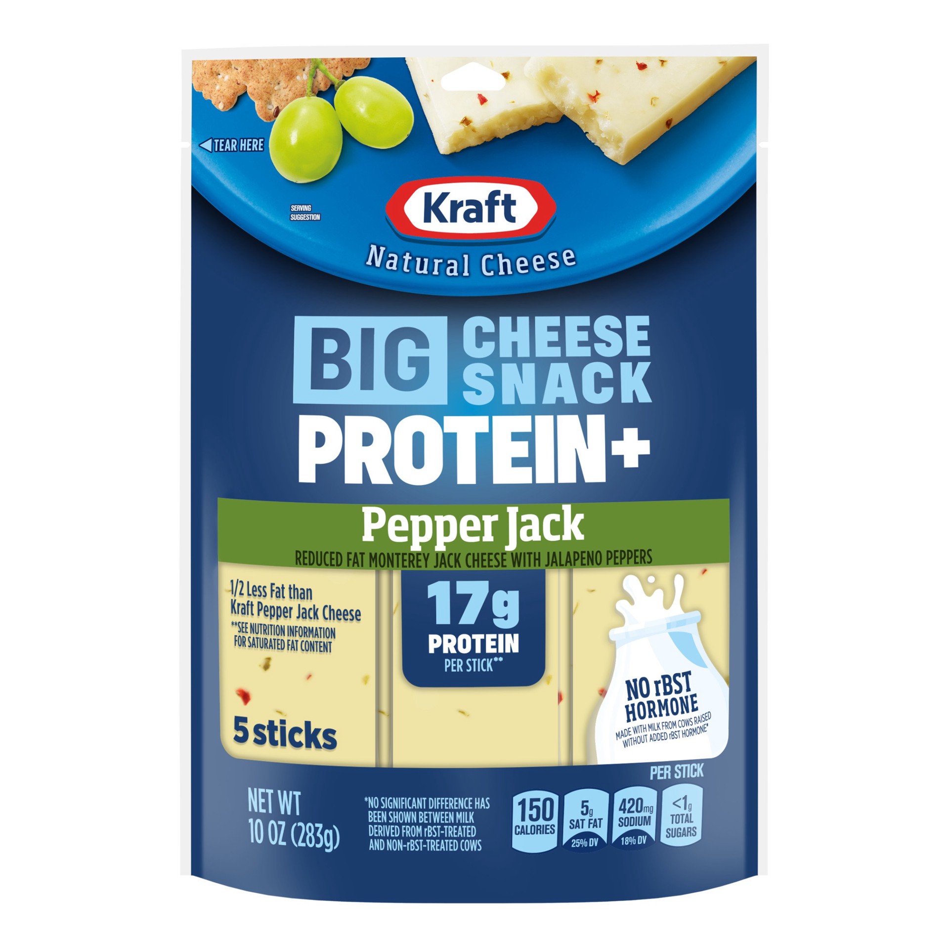 slide 1 of 1, Kraft Protein + Reduced Fat Pepper Jack Cheese Sticks, 10 oz
