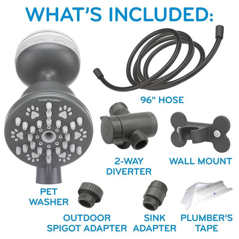 slide 10 of 11, PawSpa PetJetPro 11-Setting Handheld Oxygenics Pet Washer - Gray, 1 ct