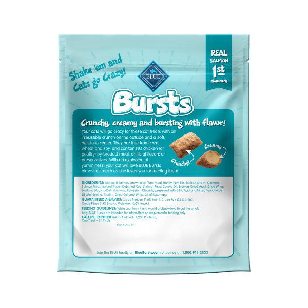 slide 10 of 12, Blue Buffalo Bursts Crunchy Cat Treats, Seafood 5-oz Bag, 5 oz