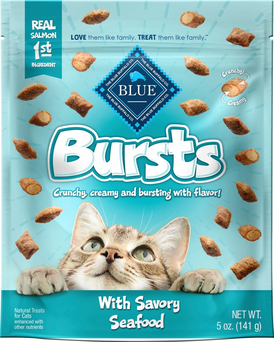 slide 1 of 12, Blue Buffalo Bursts Crunchy Cat Treats, Seafood 5-oz Bag, 5 oz