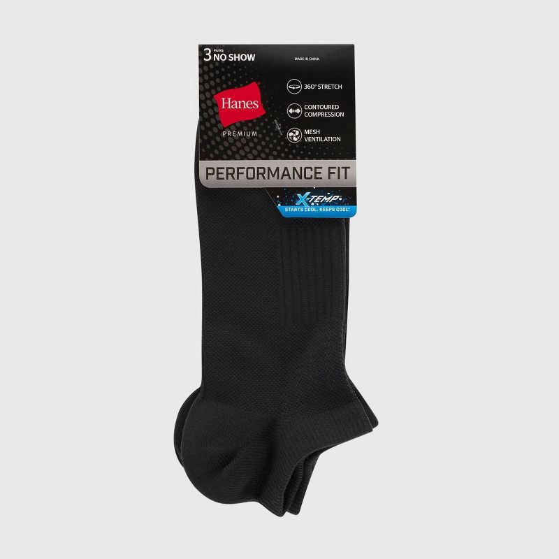 slide 3 of 3, Hanes Premium Men's Nylon Performance No Show Socks 3pk - Black 6-12, 3 ct