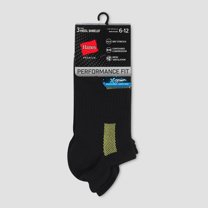 slide 3 of 3, Hanes Premium Men's Nylon Performance Heel Shield Socks 3pk - Black 6-12, 3 ct