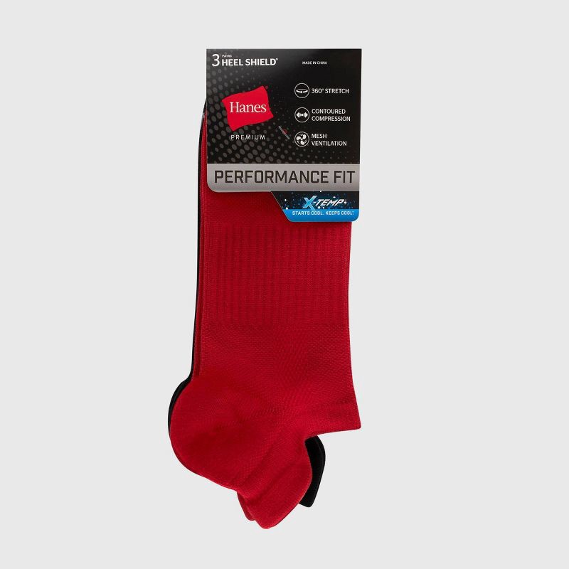 slide 3 of 3, Hanes Premium Men's Nylon Performance Heel Shield Socks 3pk - Red 6-12, 3 ct
