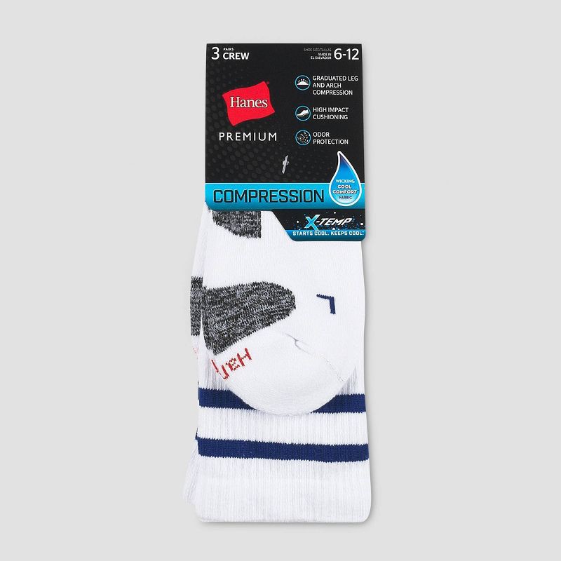 slide 3 of 3, Hanes Premium Men's Compression Crew Socks 3pk - White 6-12, 3 ct