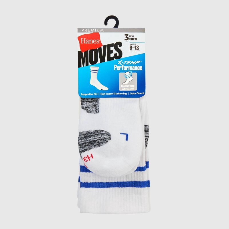 slide 3 of 5, Hanes Premium Men's Compression Crew Socks 3pk - White 6-12: Breathable, Moisture Wicking, Zone Cushioning, 3 ct