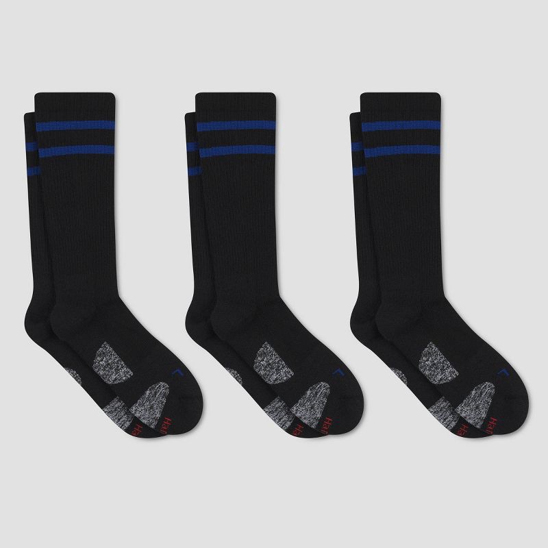 slide 2 of 3, Hanes Premium Men's Compression Crew Socks 3pk - Black/Blue 6-12, 3 ct