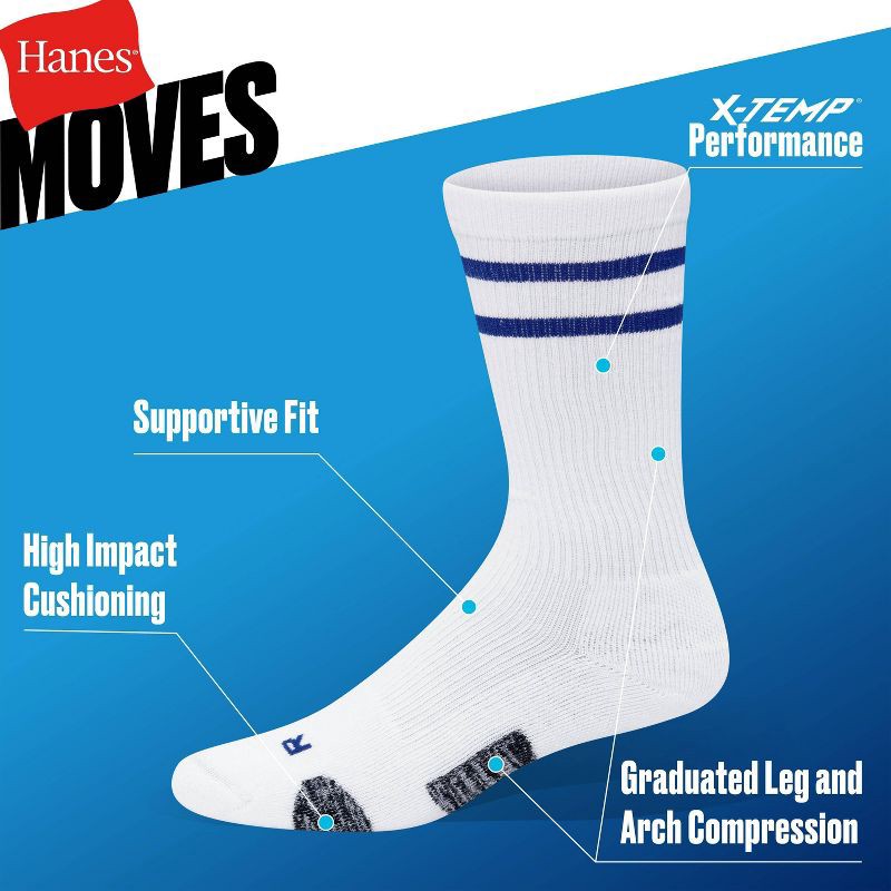 slide 5 of 5, Hanes Premium Men's Compression Crew Socks 3pk - Black/Blue 6-12: Arch Support, Moisture Wicking, Breathable, 3 ct