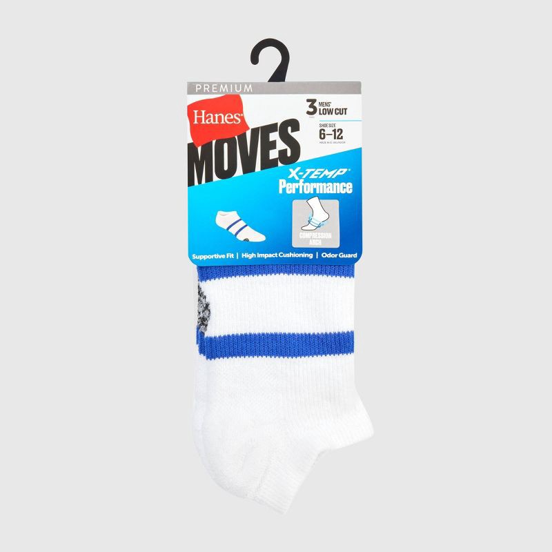 slide 3 of 5, Hanes Premium Men's Compression No Show Socks 3pk - White 6-12: Arch Support, Moisture Wicking, Breathable Fabric, 3 ct