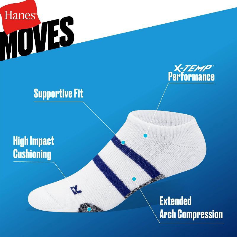 slide 5 of 5, Hanes Premium Men's Compression No Show Socks 3pk - White 6-12: Arch Support, Moisture Wicking, Breathable Fabric, 3 ct