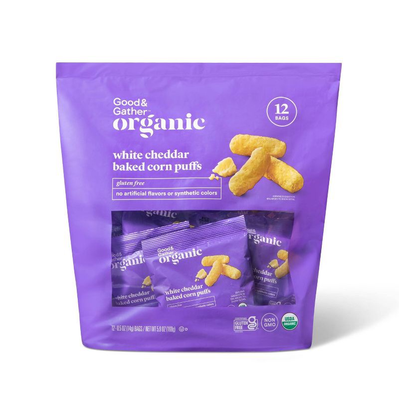slide 1 of 3, Organic White Cheddar Puffs Multipack - 12ct - Good & Gather™, 12 ct