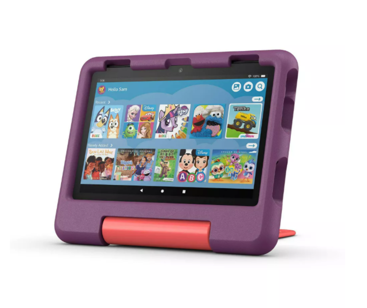 slide 1 of 7, New Amazon Fire HD 8 Kids tablet, ages 3-7. With bright 8" HD screen. Includes ad-free and exclusive content, parental controls and 13-hr battery, 32GB, Purple, (2024 release), 1 ct