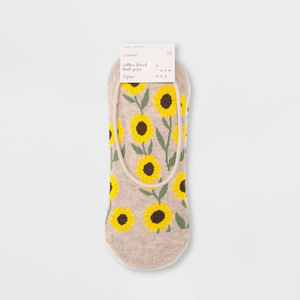 slide 2 of 2, Women's Sunflower 3pk Liner Socks - A New Day Oatmeal Heather/Ivory 4-10, 3 ct