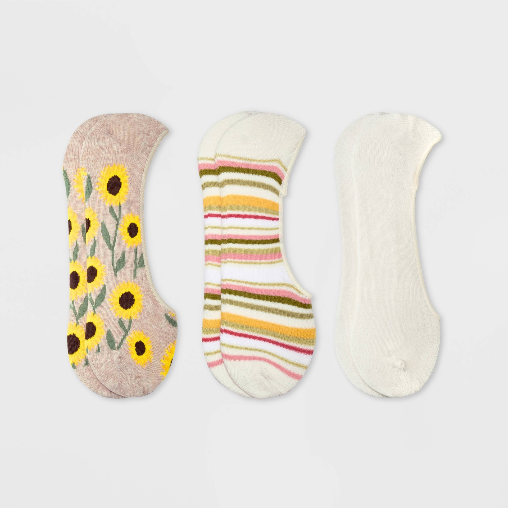slide 1 of 2, Women's Sunflower 3pk Liner Socks - A New Day Oatmeal Heather/Ivory 4-10, 3 ct