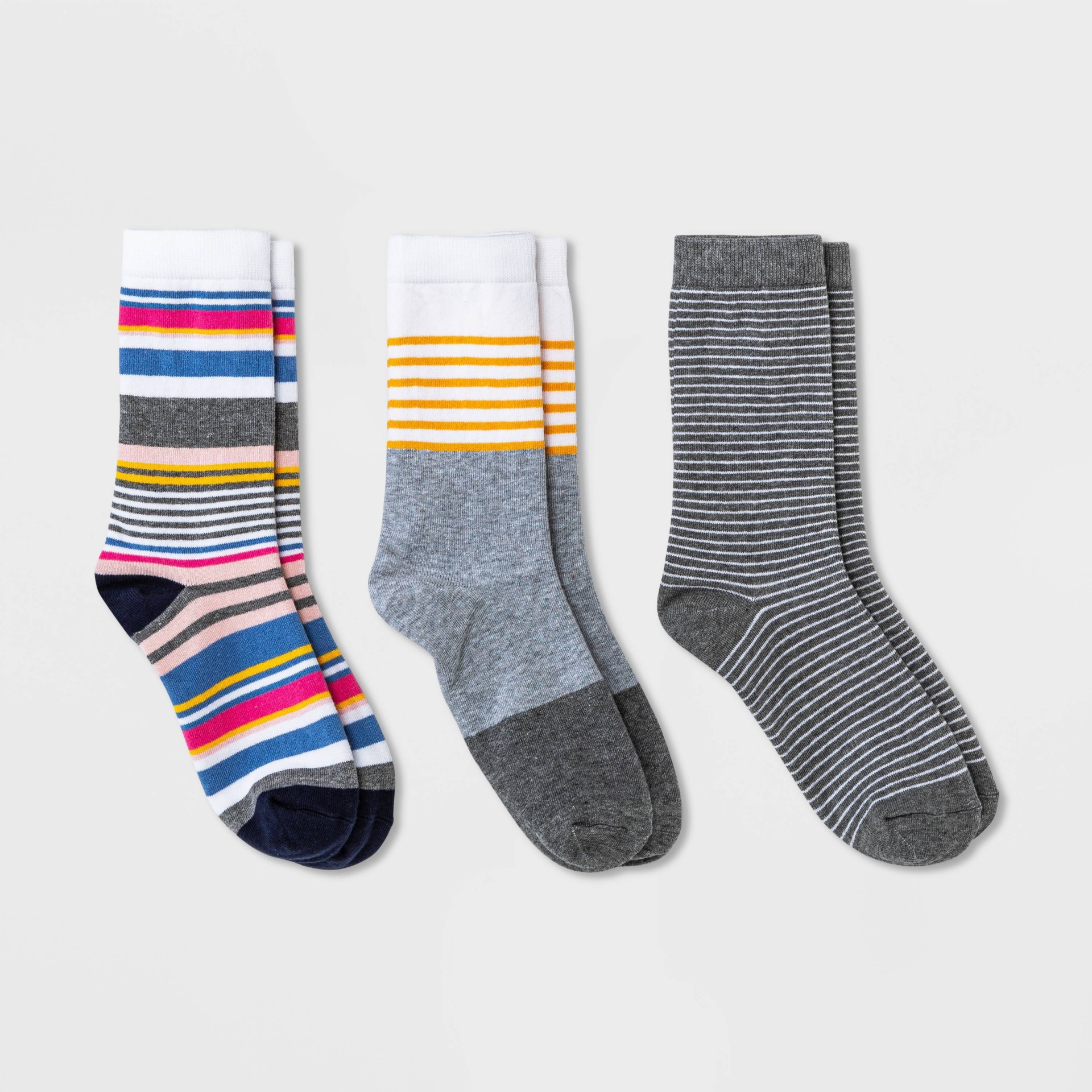 slide 1 of 2, Women's Striped 3pk Crew Socks - A New Day Blue/Gray 4-10, 3 ct