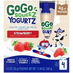 GoGo squeeZ YogurtZ Strawberry, Made with 100% Real Milk, 3 oz Pouches (4 Pack)